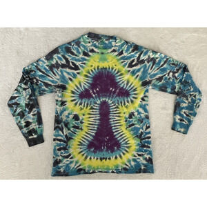 Vintage Hanes Beefy-T Long Sleeve Tie Dye Shirt Mushroom Psychedelic Hippie SZ M